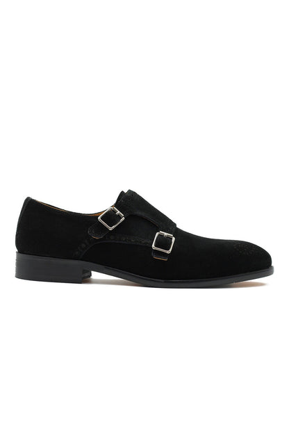 BLACK SUEDE DOUBLE MONK SHOES