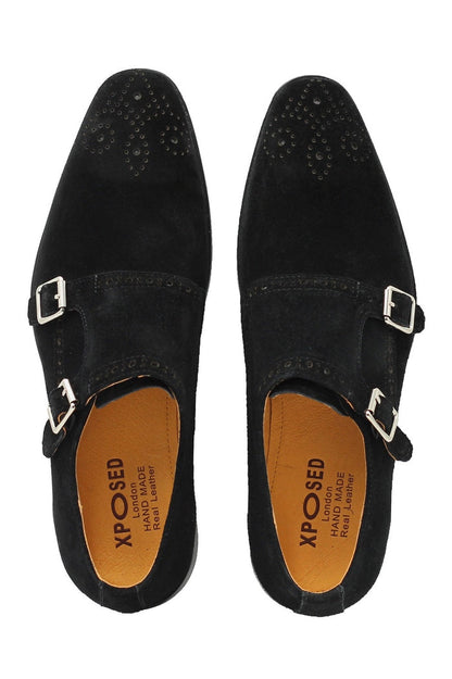 BLACK SUEDE DOUBLE MONK SHOES