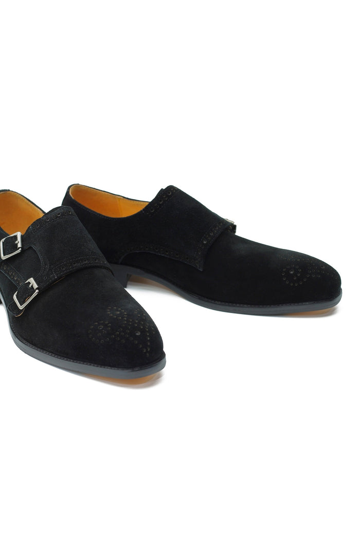 BLACK SUEDE DOUBLE MONK SHOES
