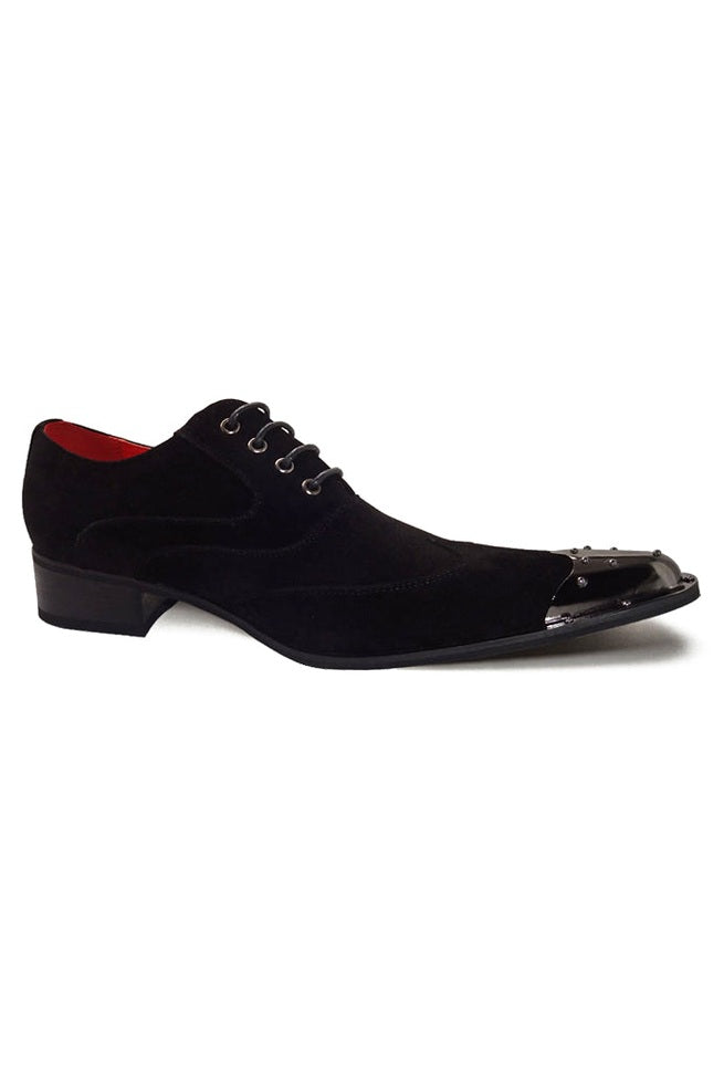 BLACK SUEDE LACE UP METAL TOE CAP