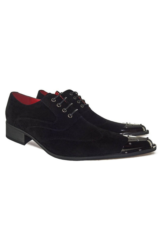 BLACK SUEDE LACE UP METAL TOE CAP