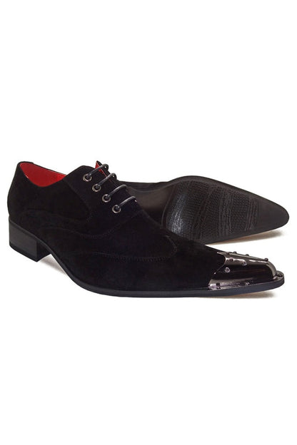 BLACK SUEDE LACE UP METAL TOE CAP