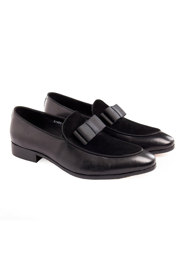 BLACK SUEDE & LEATHER BOW TIE LOAFERS