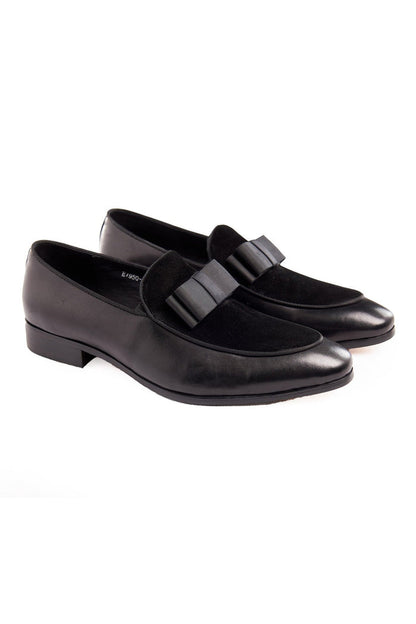 BLACK SUEDE & LEATHER BOW TIE LOAFERS