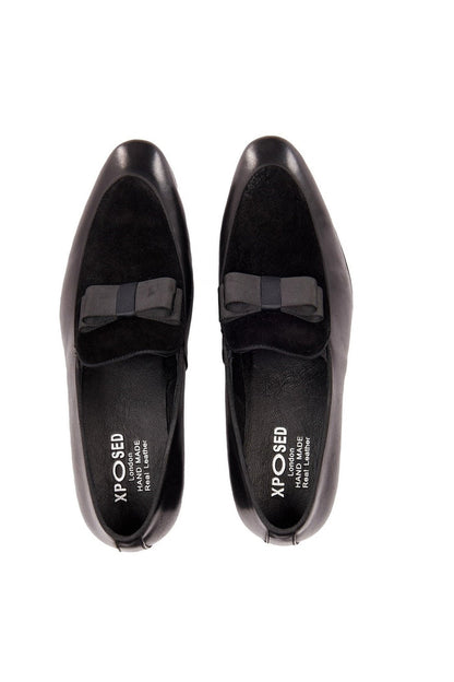 BLACK SUEDE & LEATHER BOW TIE LOAFERS
