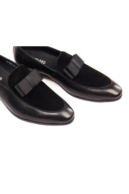 BLACK SUEDE & LEATHER BOW TIE LOAFERS