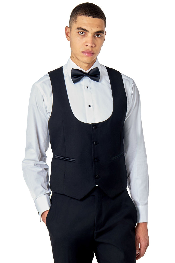 BLACK TAILORED TUXEDO DINNER WAISTCOAT