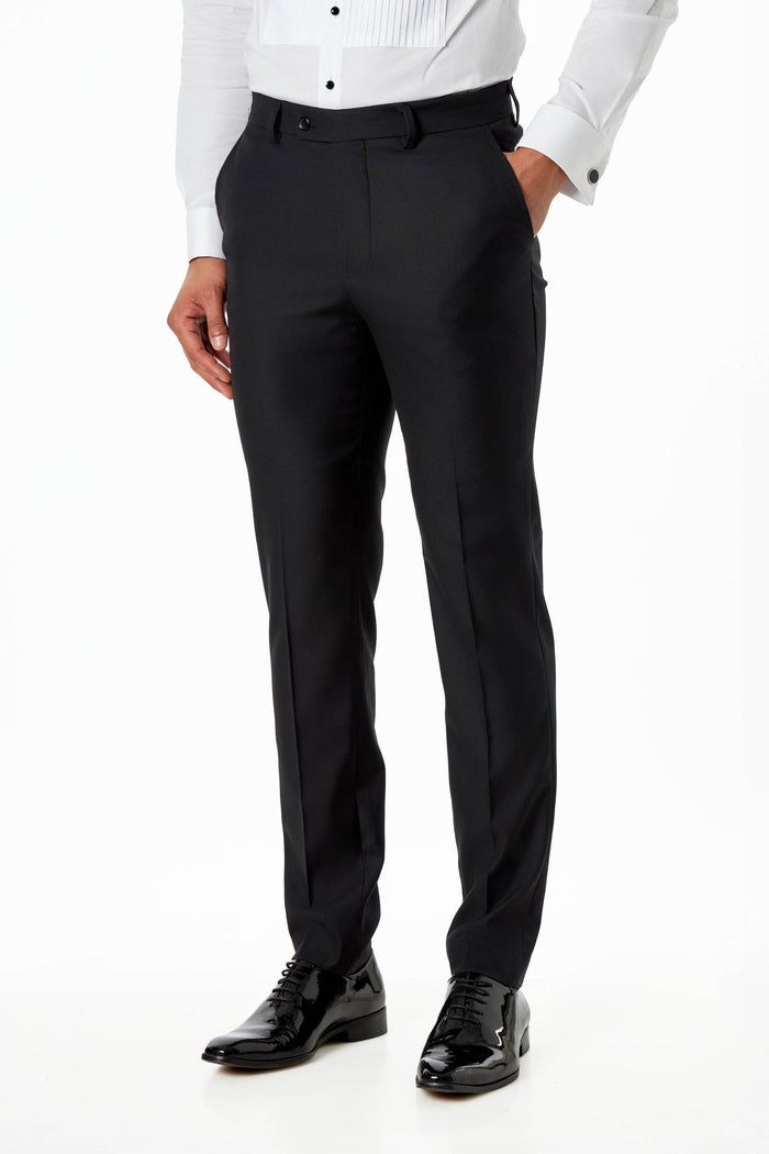 BLACK TAILORED TUXEDO FORMAL TROUSERS DRESS PANTS