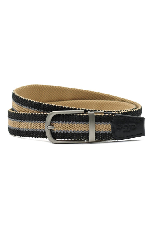 BLACK & TAN STRIPE REVERSIBLE STRETCH BELT