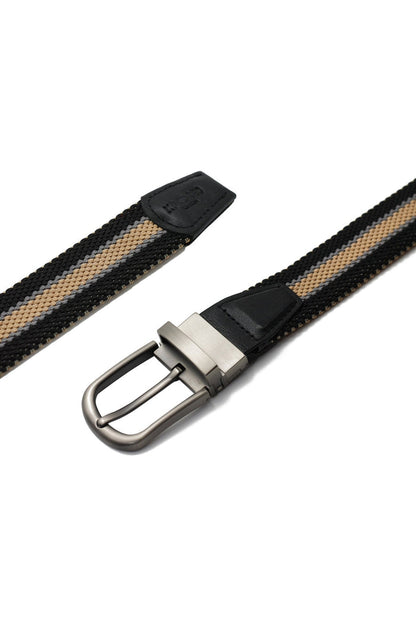 BLACK & TAN STRIPE REVERSIBLE STRETCH BELT
