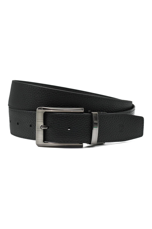 BLACK TEXTURED & GRAIN LEATHER REVERSIBLE BELT