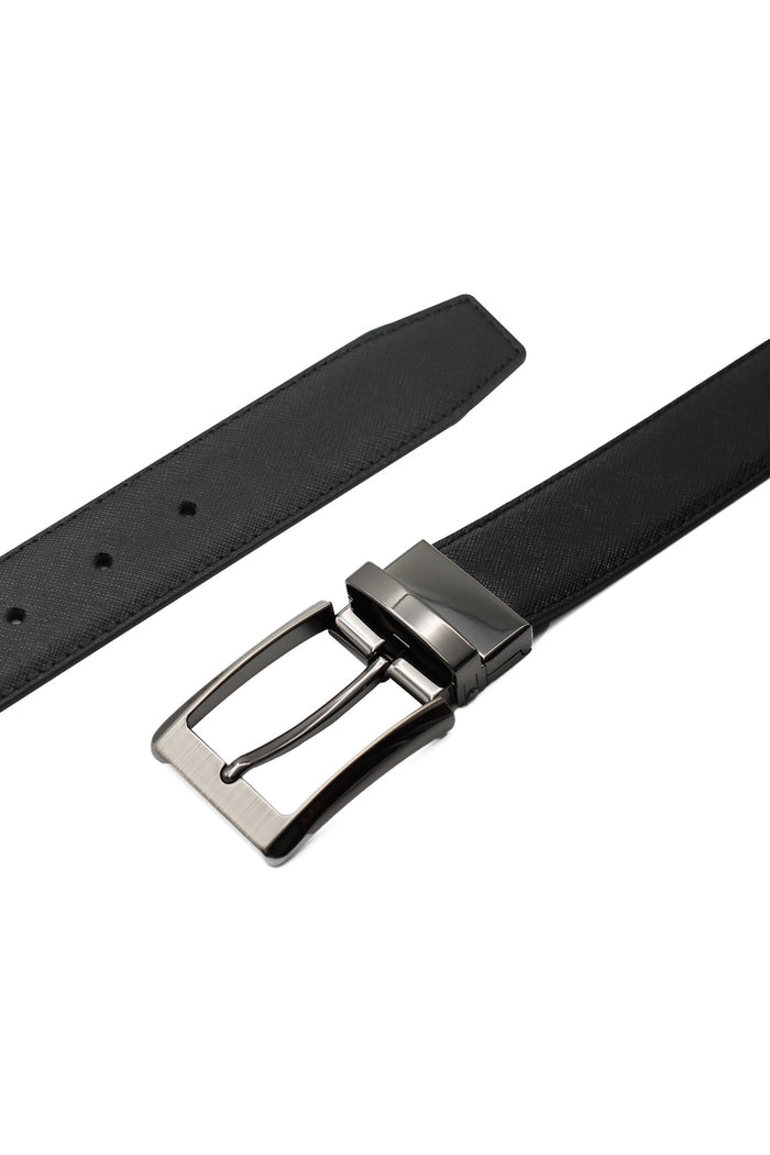 BLACK TEXTURED & GRAIN LEATHER REVERSIBLE BELT