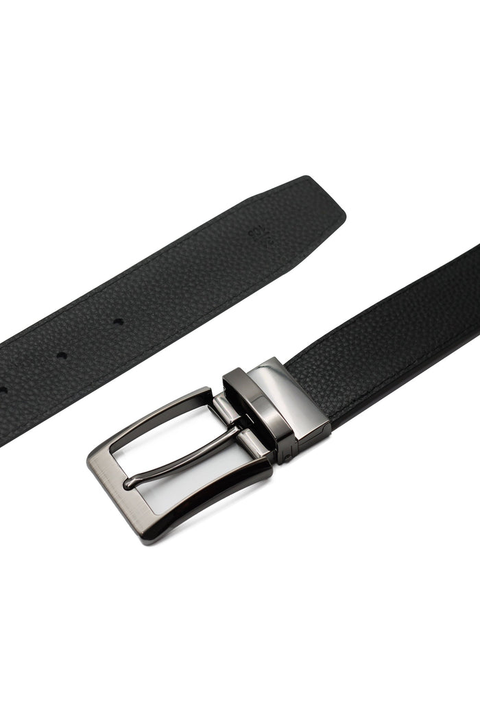 BLACK TEXTURED & GRAIN LEATHER REVERSIBLE BELT