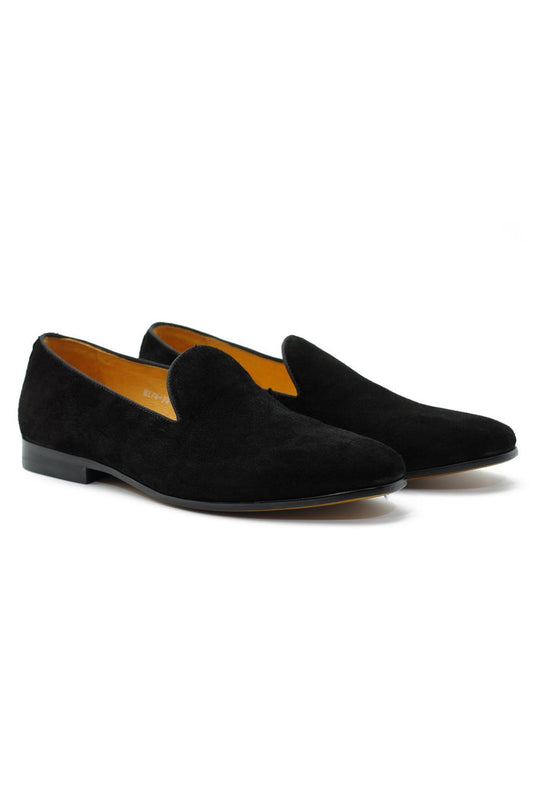 BLACK VELVET PLAIN TUXEDO SLIPPERS