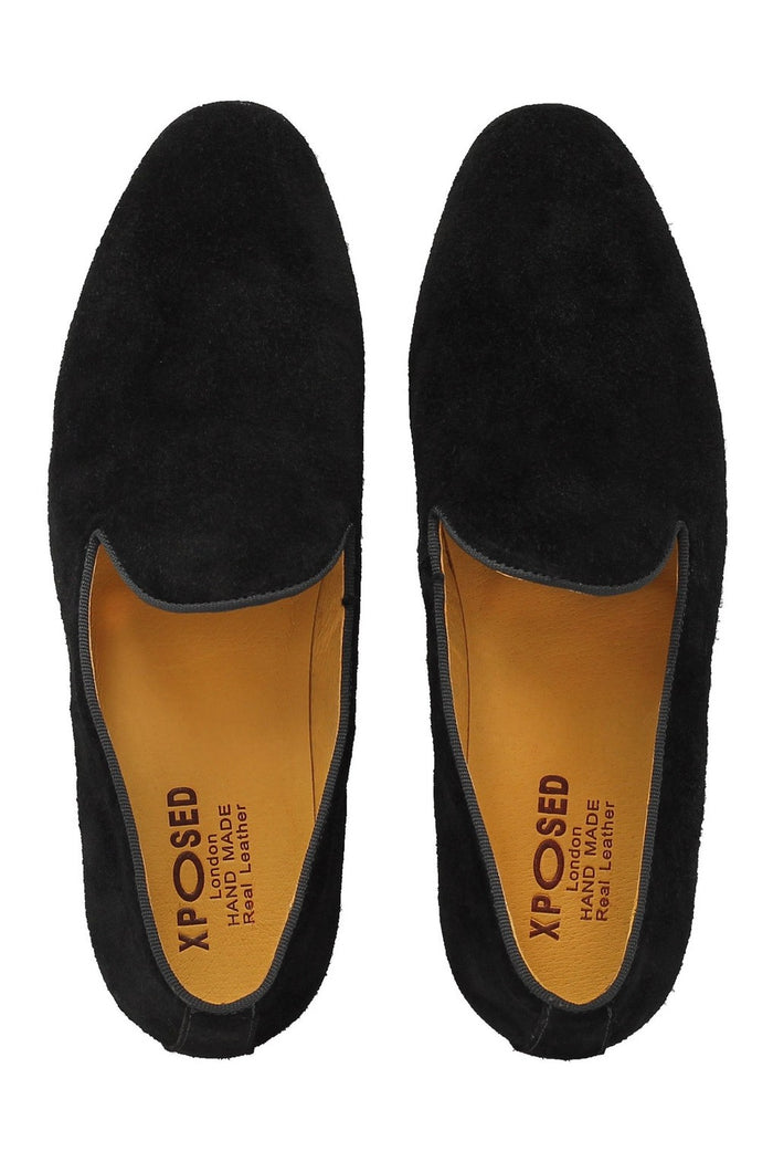 BLACK VELVET PLAIN TUXEDO SLIPPERS