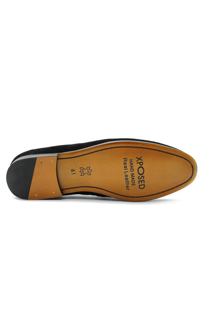 BLACK VELVET PLAIN TUXEDO SLIPPERS