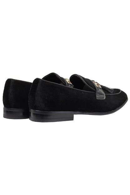 BLACK VELVET TASSEL LOFERS METAL SNAFFLE BUCKLE