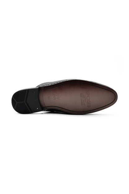 Black Woven Embossed Leather Half Mules