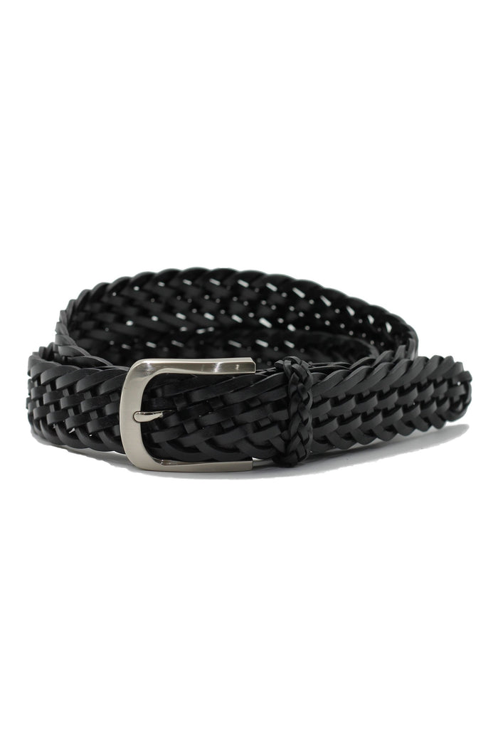 BLACK WOVEN LEATHER BELT