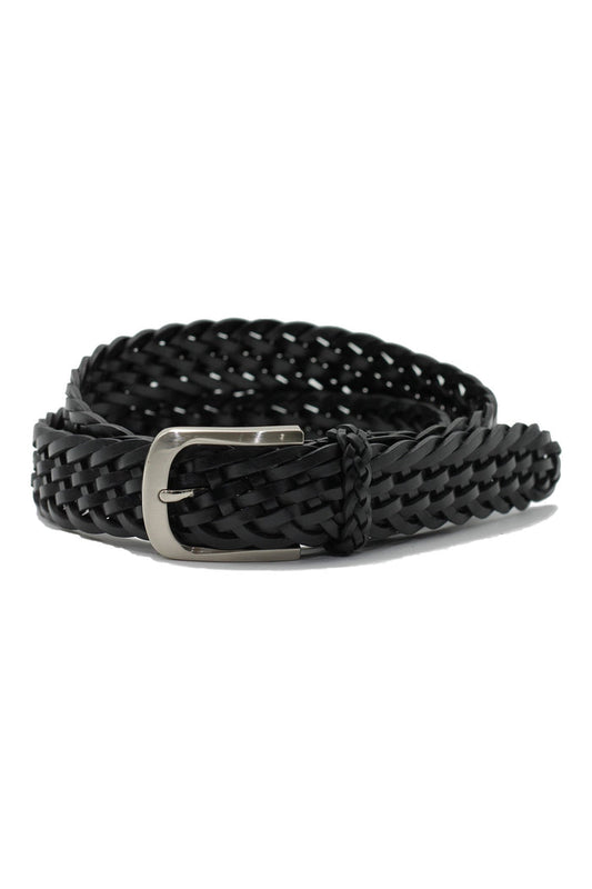 BLACK WOVEN LEATHER BELT