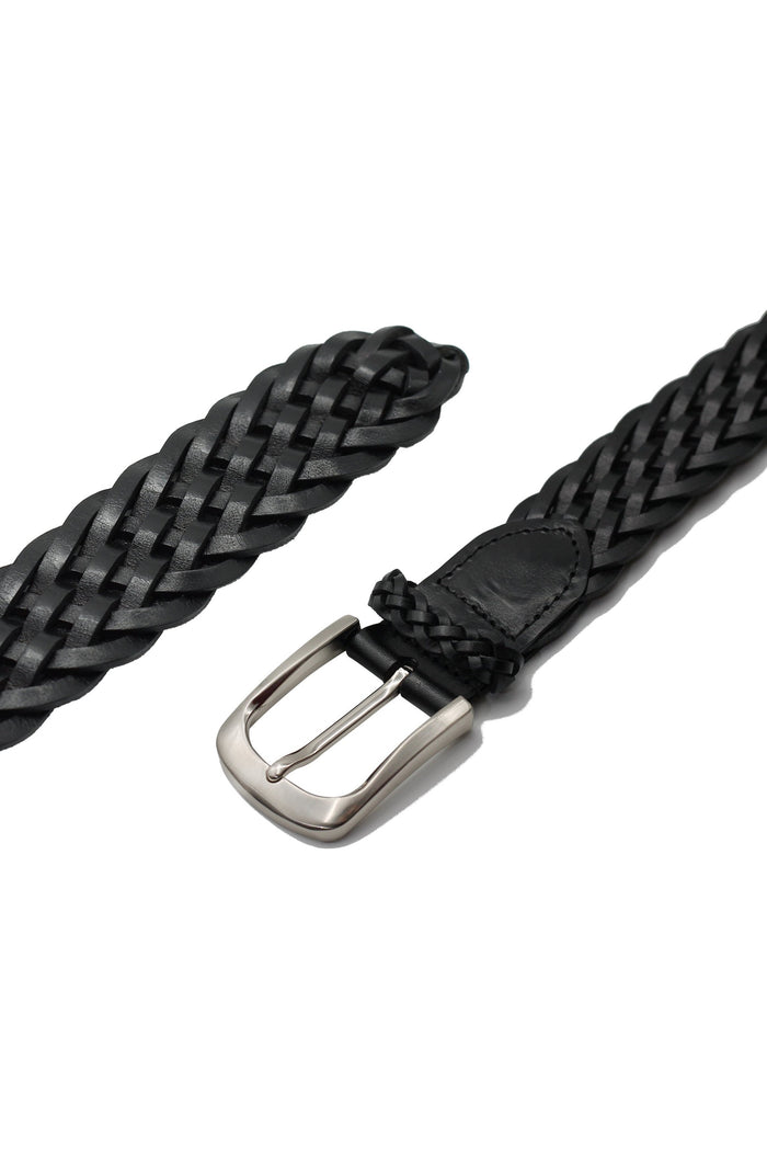 BLACK WOVEN LEATHER BELT