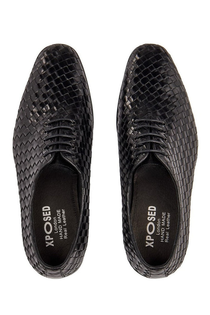 BLACK WOVEN LEATHER OXFORDS