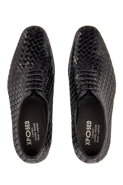 BLACK WOVEN LEATHER OXFORDS