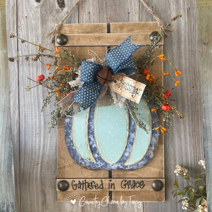 Blue and Teal Pumpkin Pallet Sign