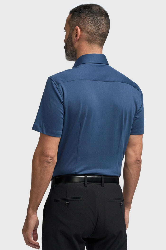 Blue Cotton Stretch Slim Fit Shirt – Short Sleeve