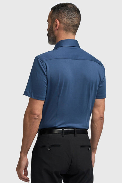 Blue Cotton Stretch Slim Fit Shirt – Short Sleeve