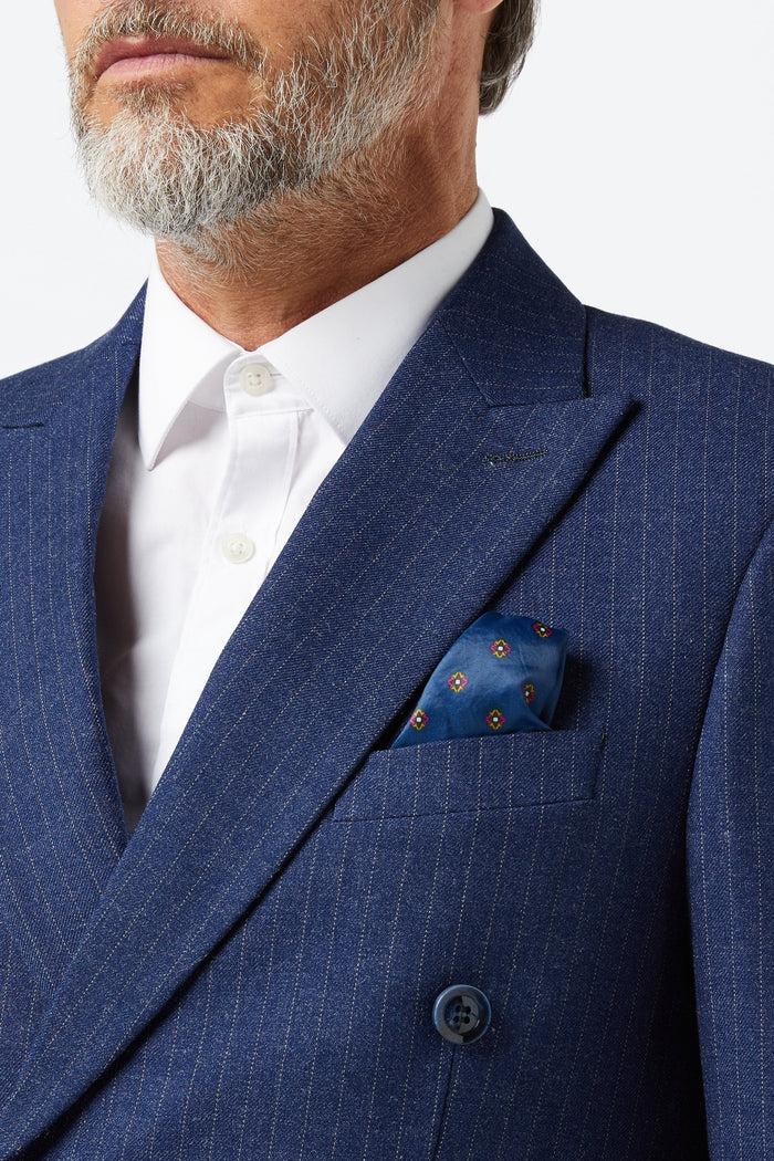 BLUE DOUBLE BREASTED PINSTRIPE JACKET & WAISTCOAT
