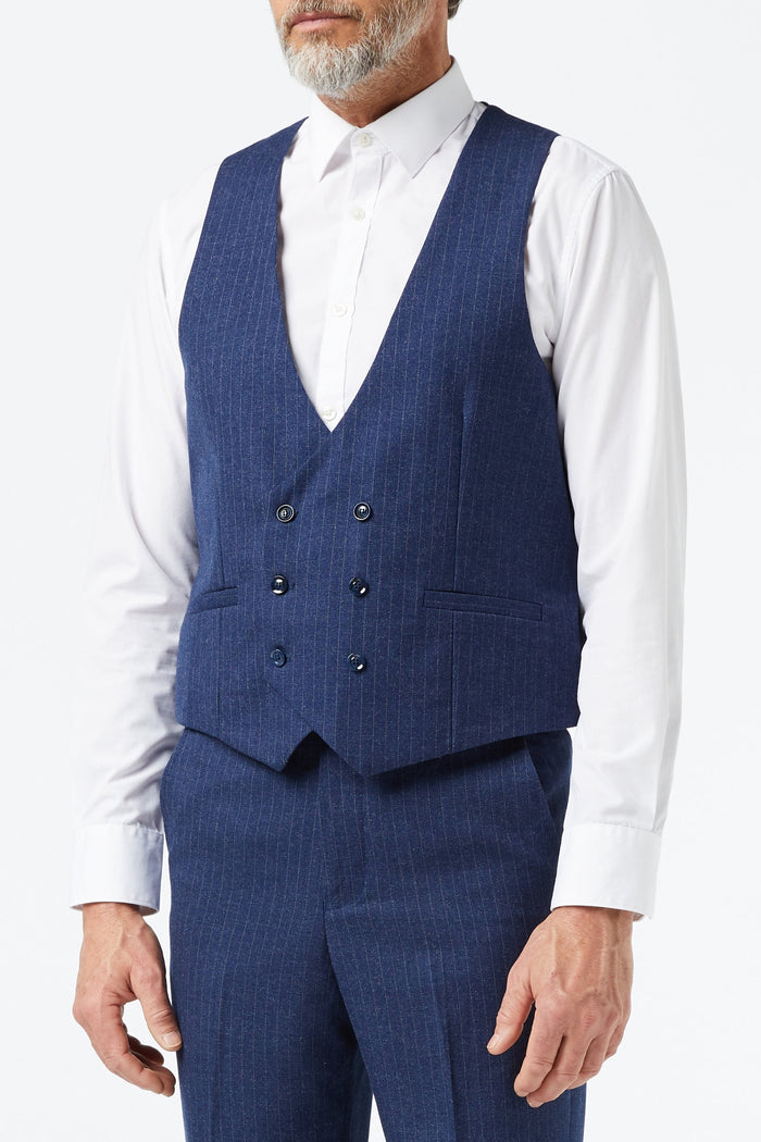 BLUE DOUBLE BREASTED PINSTRIPE JACKET & WAISTCOAT