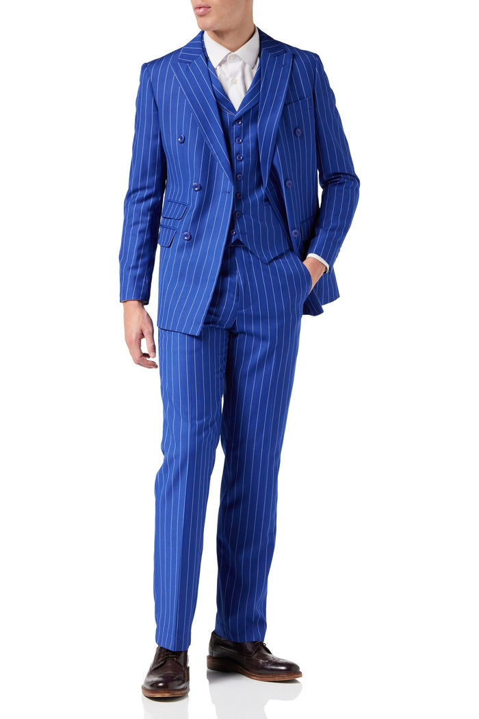 BLUE DOUBLE BREASTED WIDE CHALK STRIPE SUIT