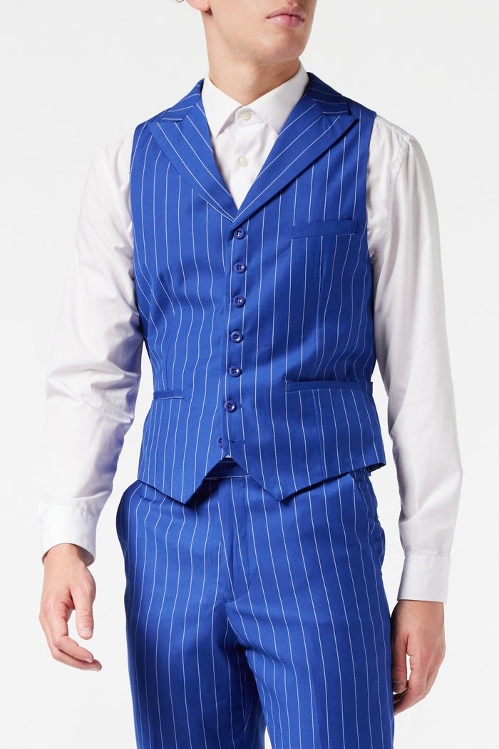 BLUE DOUBLE BREASTED WIDE CHALK STRIPE SUIT