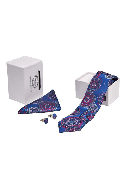 BLUE FLORAL PAISLEY NECK TIE SET