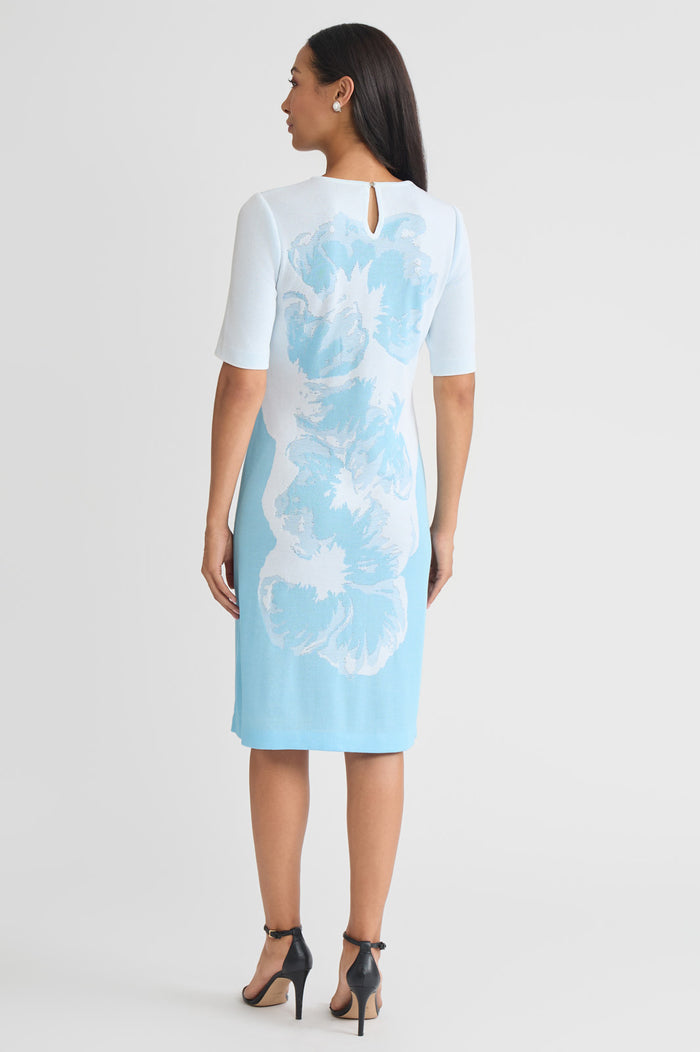 Bold Floral Jacquard Knit Sheath Dress, Serene/White/Black | Ming Wang