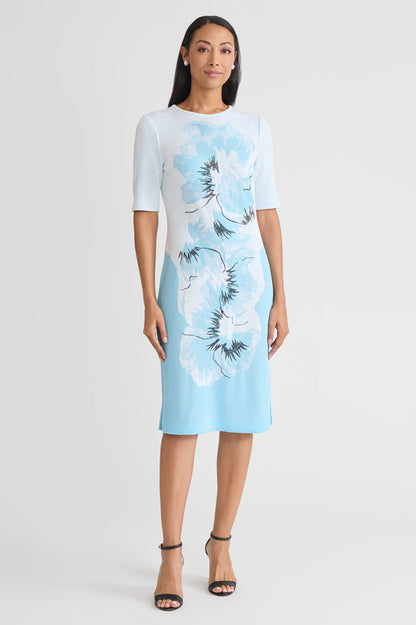 Bold Floral Jacquard Knit Sheath Dress, Serene/White/Black | Ming Wang