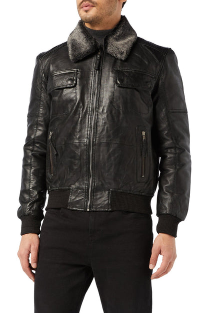 BOMBER LEATHER JACKET WITH FUR