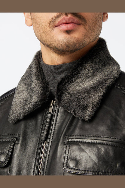 BOMBER LEATHER JACKET WITH FUR