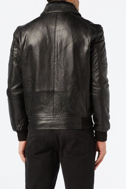 BOMBER LEATHER JACKET WITH FUR