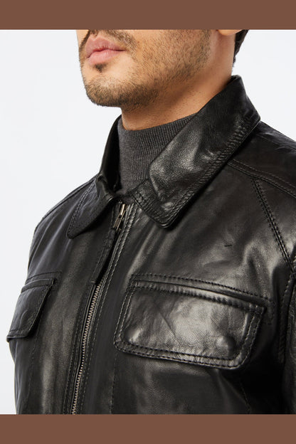 BOMBER LEATHER JACKET WITH FUR
