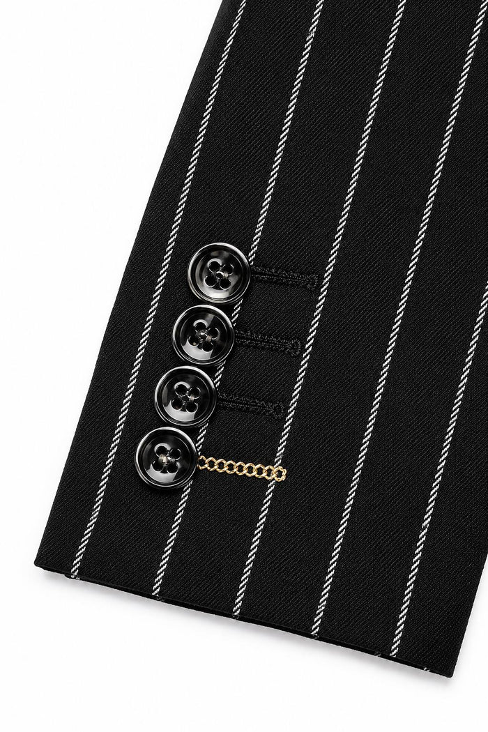 Boys Alfred Black & White Pinstripe Double Breasted 2 Piece Suit with Lapel Pin