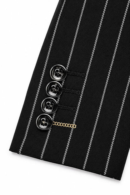 Boys Alfred Black & White Pinstripe Double Breasted 2 Piece Suit with Lapel Pin