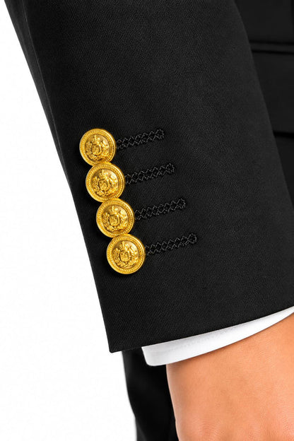 Boys Black Double Breasted 2 Piece Suit with Gold Buttons & Lapel Pin