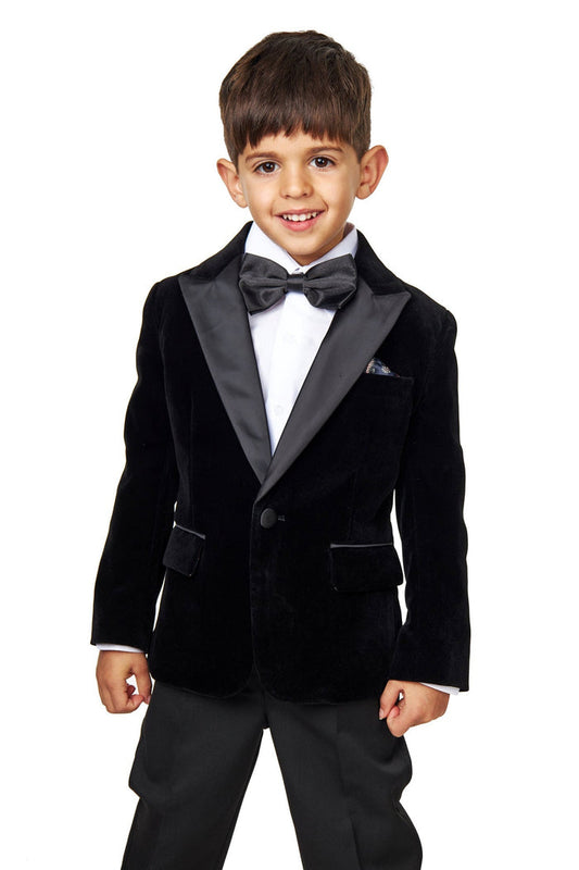 Boys Black Velvet Dinner Jacket Blazer
