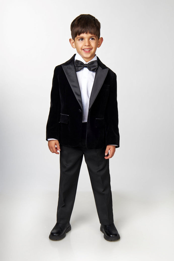 Boys Black Velvet Dinner Jacket Blazer