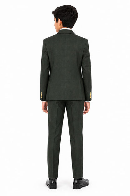 Boys Finley Olive Green Check Double Breasted 2 Piece Suit with Gold Buttons