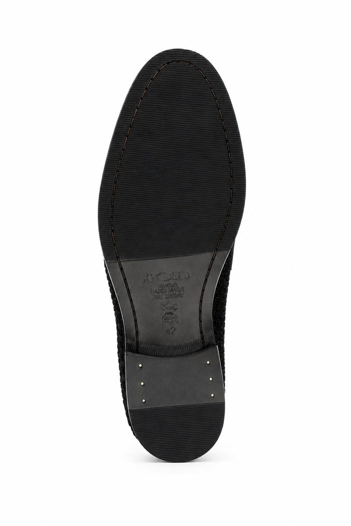 BRIO Men’s Black Woven Suede Leather Penny Loafers