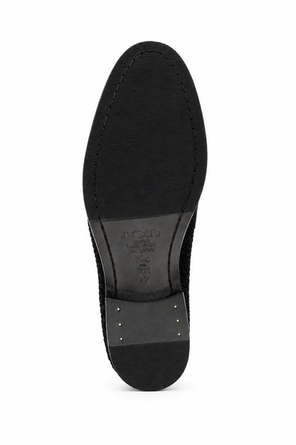BRIO Men’s Black Woven Suede Leather Penny Loafers