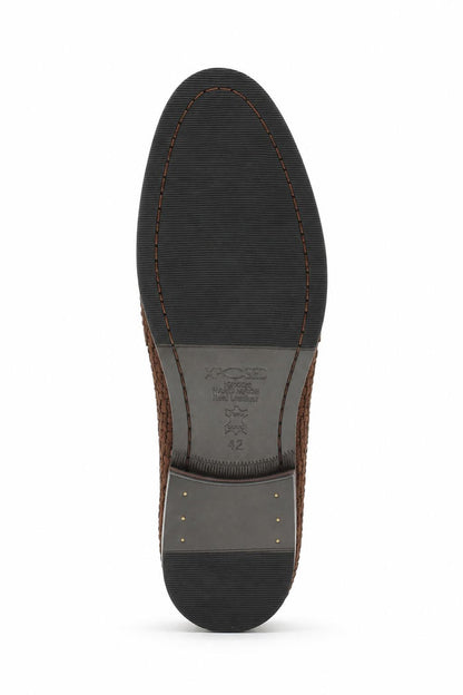 BRIO Men’s Brown Woven Suede Leather Penny Loafers